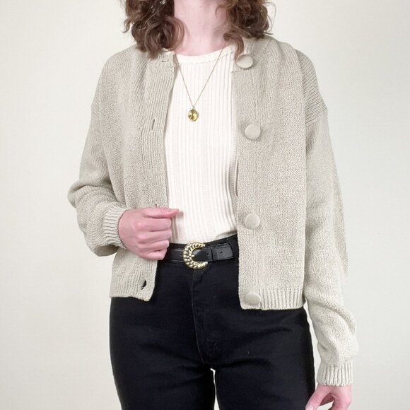 Vintage French Knit Cardigan Sweater Oversized Crop Old Money Luxe Quiet Luxury - Picture 9 of 9